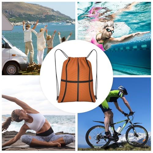 Image of Outdoor Sports Basketball Drawstring Bag, Waterproof Drawstring Backpack for Gym Sports Teams Basketball Party, Men Women Durable Cinch Bag with Front Zipper Pocket and Inside Zipper Pocket