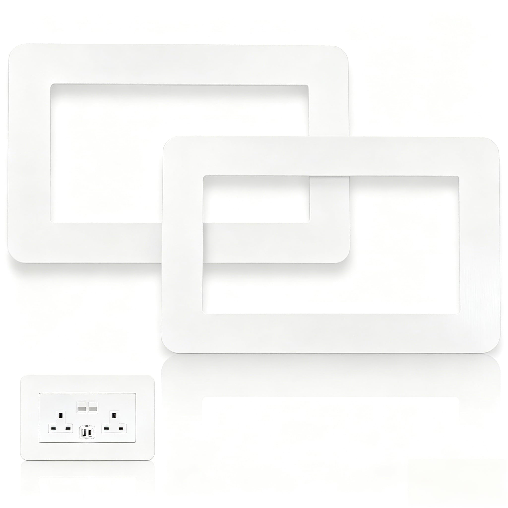 Light Switch Surround & Double Socket Surround Plate, 2Pcs Acrylic Decorative Cover Frame for Switches Sockets, Matt Square Wall Plate 146x86mm, Easy Self-Adhesive Installation（Black/White） (White)