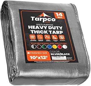 Tarpco Safety Heavy Duty 245 GSM/ 14 Mil Tarp Cover, Waterproof, UV Resistant, Rip and Tear Proof, Poly Tarpaulin with Reinforced Edges for Roof, Boat (Silver/Black 10 X 12 | 3m X 3.65m)