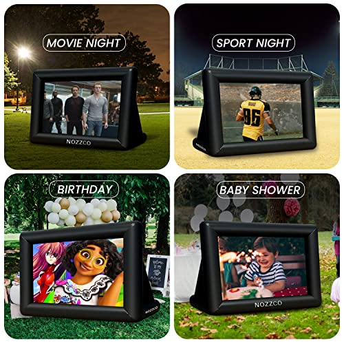 14 ft outdoor inflatable projector screen -nozzco- portable giant movie screen  10x printable movie ticker templates  lightweight amp easy to inflate premium material made for family pool party