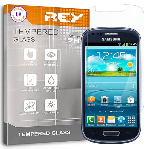 REY Protector de Pantalla para Samsung Galaxy S3 Mini, Cristal con Doble Protección UV, Vidrio Templado Premium 9H+
