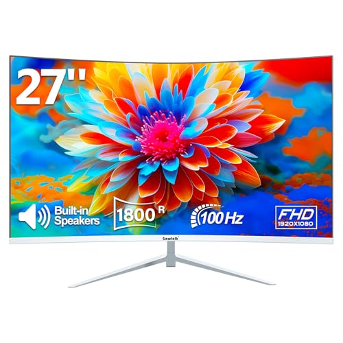 Gawfolk Curved Monitor 27 Zoll 100Hz mit Lautsprecher, Weiß 1800R Gebogen PC Bildschirm FHD 1080P, Computerbildschirm mit Eye Care Technologie HDMI VGA, unterstützt VESA