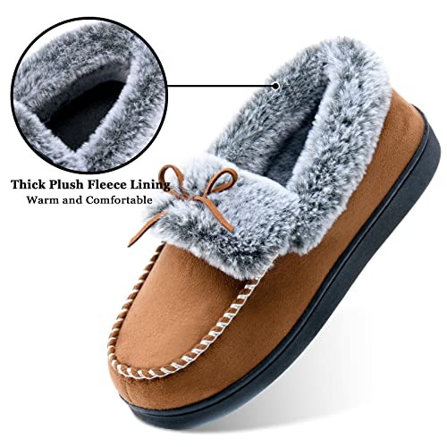DL Women's Fuzzy Warm Moccasin Slippers Memory Foam, Soft Fluffy Winter House Closed Back Fur Lined, Cozy Ladies Suede Indoor Bedroom Houseshoes Non-Slip4