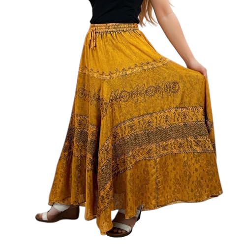Agan Traders Women's 2025 Spring Elastic Waistband Flare Hem Boho Skirt - Long Renaissance Embroidered Maxi Skirt2