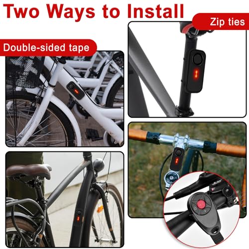 Image of USUPERINK Bike Alarm System Anti Theft, 113dB Bike Alarm,Motion Alarms for E-Bike Motorcycle Scooter Bicycle Security Alert Vibration Warning Interior Safety Red LED Light IP66Waterproof,2Alarm1Remote