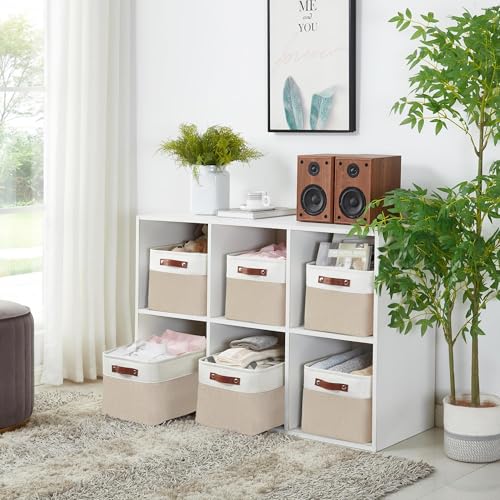 Image of DECOMOMO Storage Bins Fabric Storage Baskets for Shelves, Linen Closet Organization Toys Nursery (Beige and White, Large - 1 Pack)