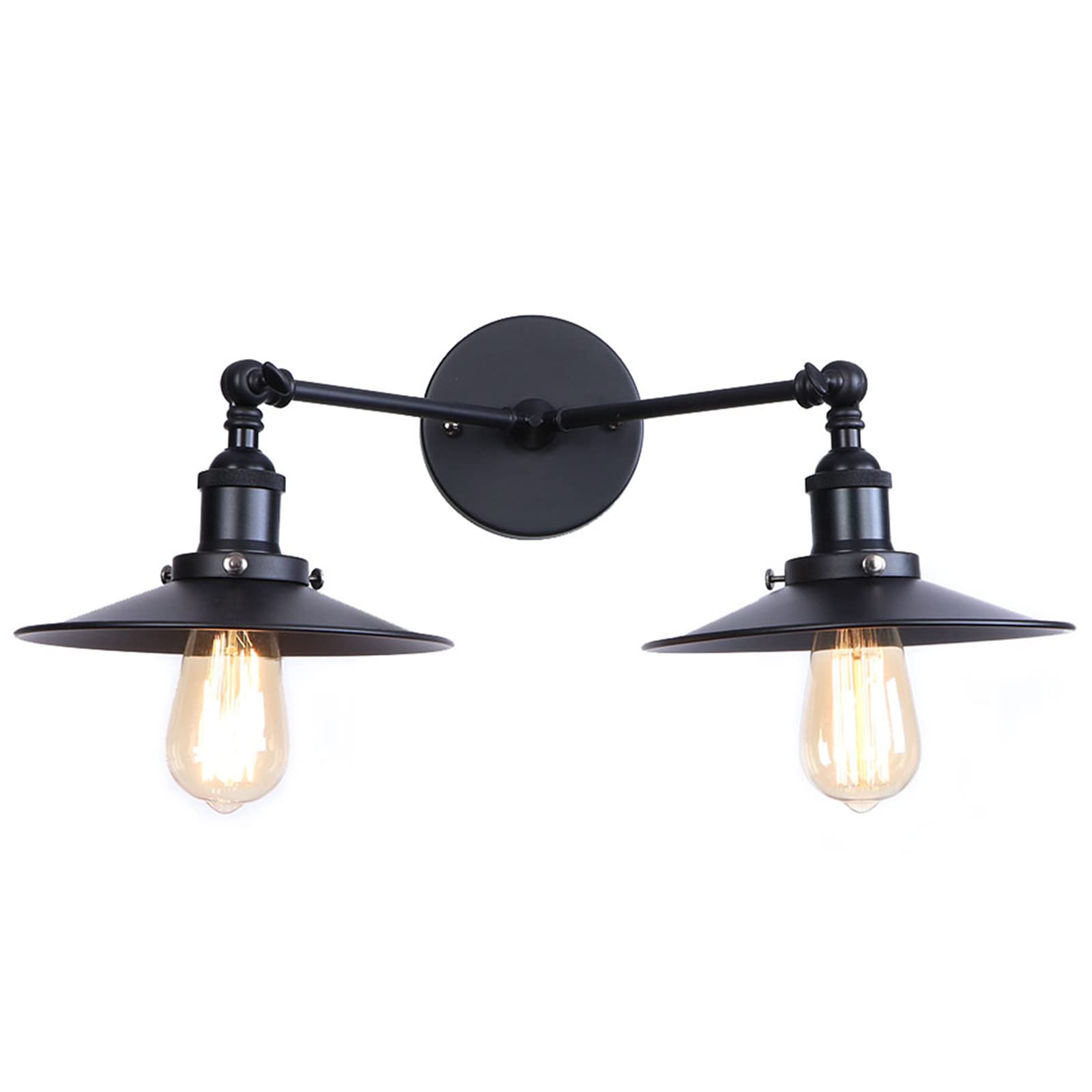 VDOQTLJT 2-Light Black Wall Lamps Adjustable V-intage Industrial Reading Lighting Retro Metal Shade Sconces Compatible with Bedroom Corridor B Sconce(B)