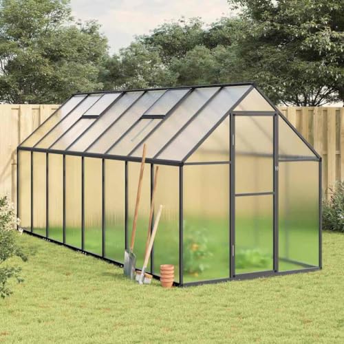 Mokuyary Gewächshaus mit Aluminiumrahmen, anthrazit, 445 x 169 x 195 cm, Gewächshaus, Gartenhaus, Anbau, Blumen und Gemüse