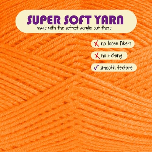 Image of Acrylic Yarn for Crocheting & Knitting - Soft Crochet Yarn for Crocheting, 3 Pack of 370 Yards, Perfect for Crafts & Amigurumi, Medium Worsted Weight 4, Pumpkin