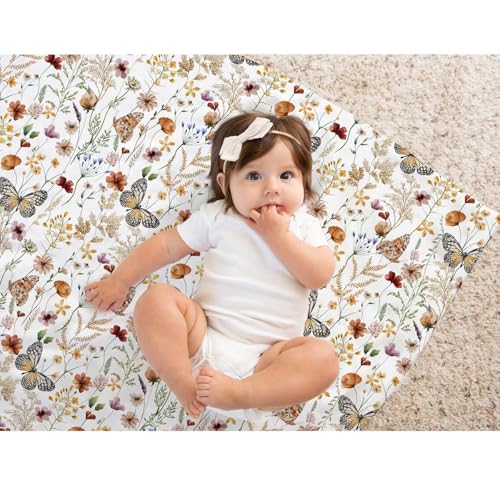 Image of Wildflower Butterfly Baby Blanket for Girls, Soft Double Layer Minky with Dotted Backing, Flower Garden Theme Toddler Nursery, Newborn Infant Toddler Crib Bedding, Receiving Blankets, 30 inchx40 inch