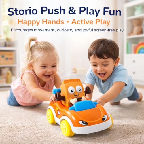 Image of Storio Foodie Toy Car - Mr Milk | Friction Powered Vehicle for 1-3 Year Old Boys & Girls | Push & Go Baby Car Toy | Cartoon Car for Toddlers 12-18 Months | Safe Durable Educational Toy for Kids