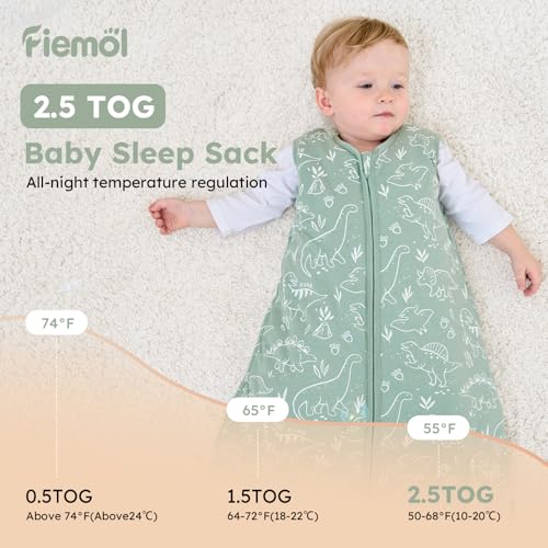 Image of Baby Sleep Sack 12-18 Months, 2.5 TOG Cotton Winter Baby Wearable Blanket with 2-Way Zipper, Warm Soft Sleeping Bag for Toddler Boy Girl, Large Dinosaur