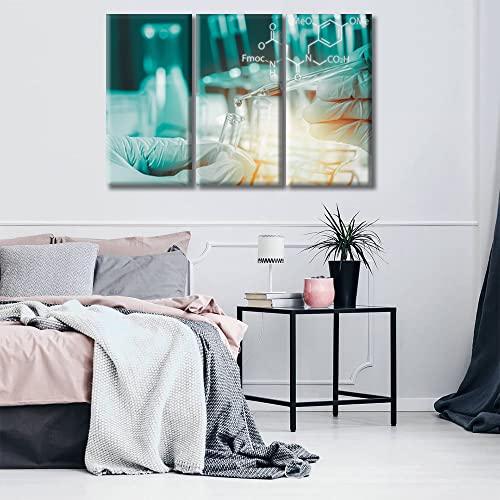 Image of 3 Panel Medical Wall Decor Poster Laboratory Wall Decor for Bedroom Scientist Hand Holding Test Tubes Laboratory Research Giclee Wooden Framed Gallery-Wrapped Ready to Hang (36 inch Wx24 H)