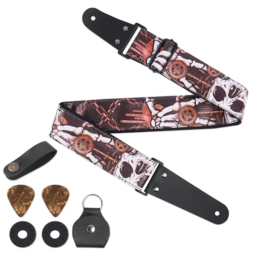 Image of Adjustable Guitar Strap Includes 2 Strap Locks & 2 Matching Picks & 1 Picks Holder & 1 leather Strap Button.