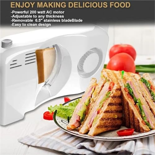Electric Food Slicer Bread Slicer Foldable Stepless Cutting Thickness (0-15 Mm) for Various Foods Such As Meat, Deli, Bread, Vegetables, Ham, Cheese, Etc. 150 Watts, White - Image 5