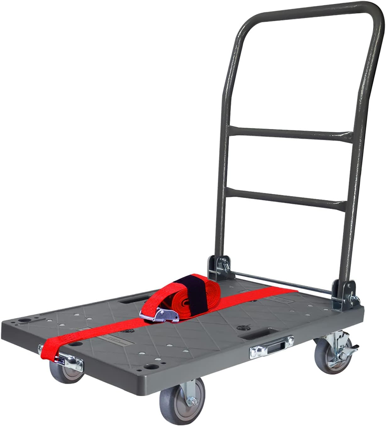 500 lb Capacity DIY Easy-Move Push Cart with Strap Kit, Heavy Duty 4 in Thermoplastic Swivel Non-Marking Caster Wheels