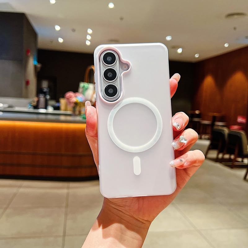 Image of LuxuryKase Magnetic Silicone Candy Case for Samsung Galaxy S26 Plus | MagSafe Compatible | Slim Protective Case | Lightweight & Flexible | Wireless Charging | Soft Matte Finish - White