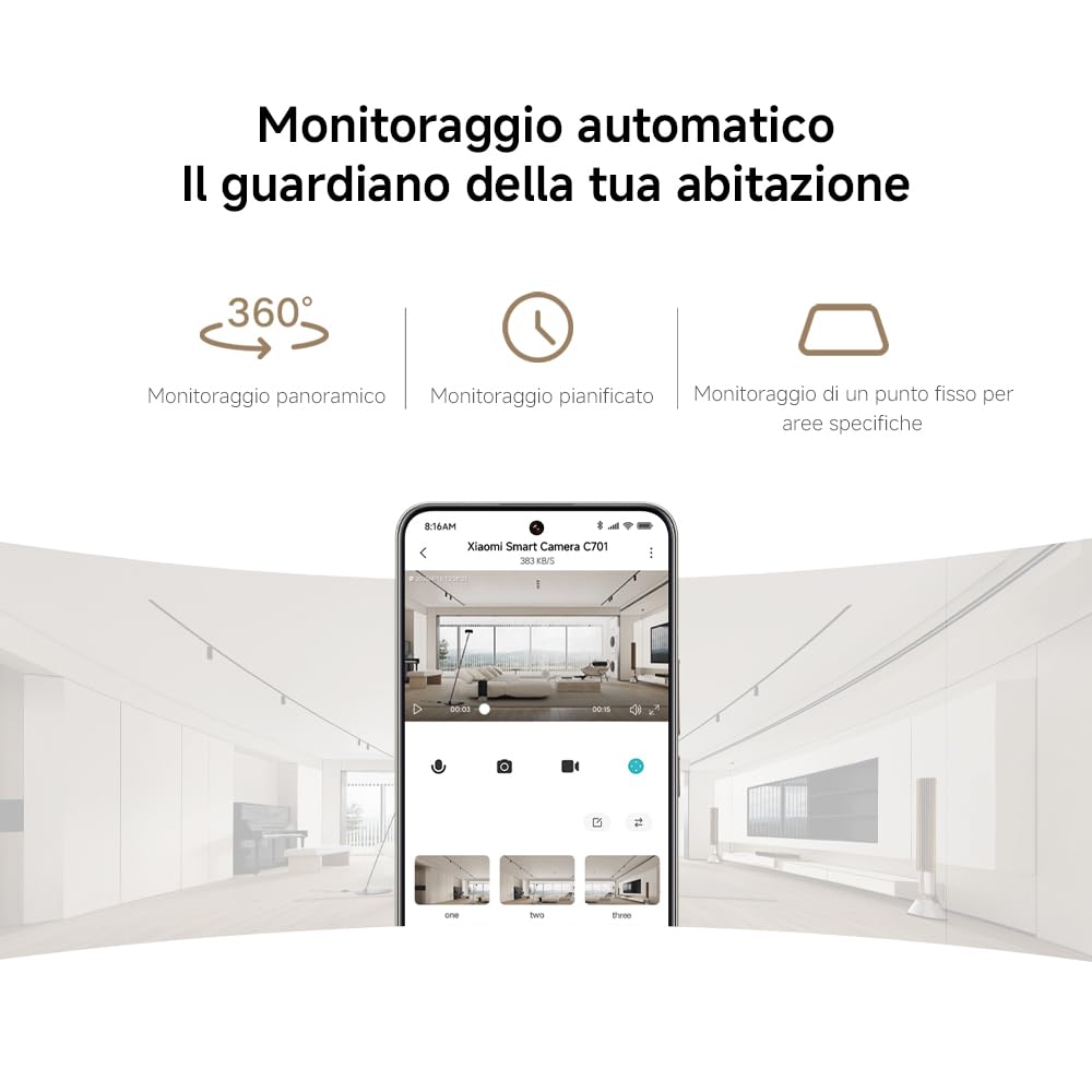 Xiaomi Smart Camera C701 (Videocamera di sorveglianza), 4K Ultra HD, visione a 360°, conversazione bidirezionale, visione notturna a infrarossi, Wi-Fi 6 dual-band