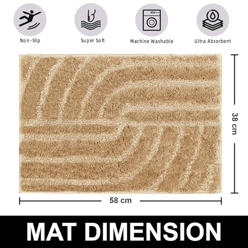 Image of Luxe Home Super Soft Microfiber Bath Mats Non-Slip TPR Backing Scotland Maze Cut Water Soak Bathroom Mat & Door Mats for Home Combo (38x58 cm) - Gold