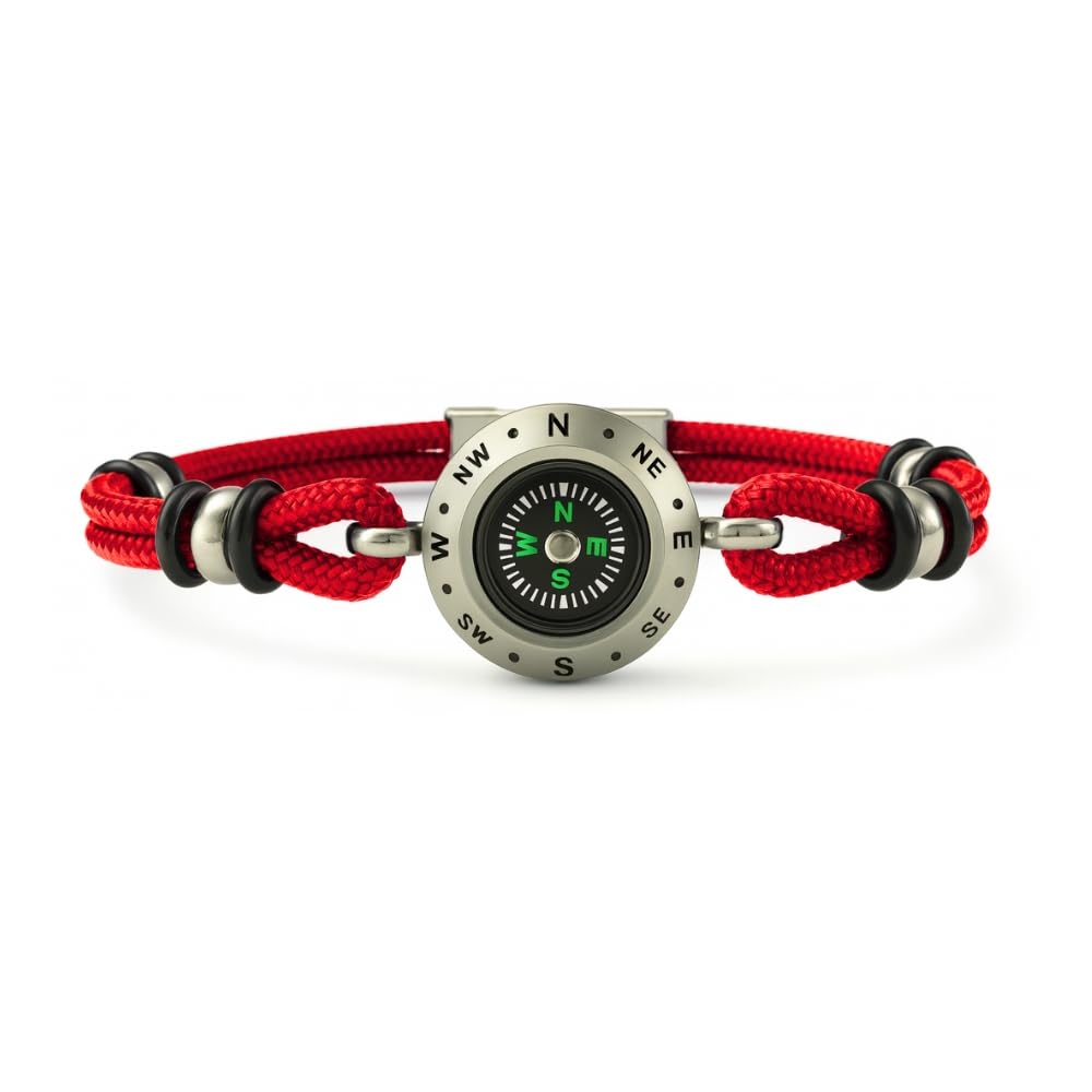 Bracciale Uomo Bussola Rosa dei Venti in Acciaio Inox e Corda | Stile Nautico Marinaro | Accessorio Elegante e Sportivo | Idea Regalo per Amanti del Mare