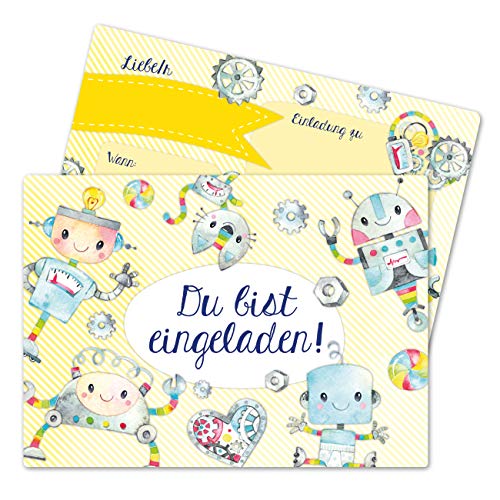 Papierdrachen 12 Invitation Cards for Children's Birthday Party for Boys  Robot Motif  Birthday Invitations for Your Birthday Party (A6)