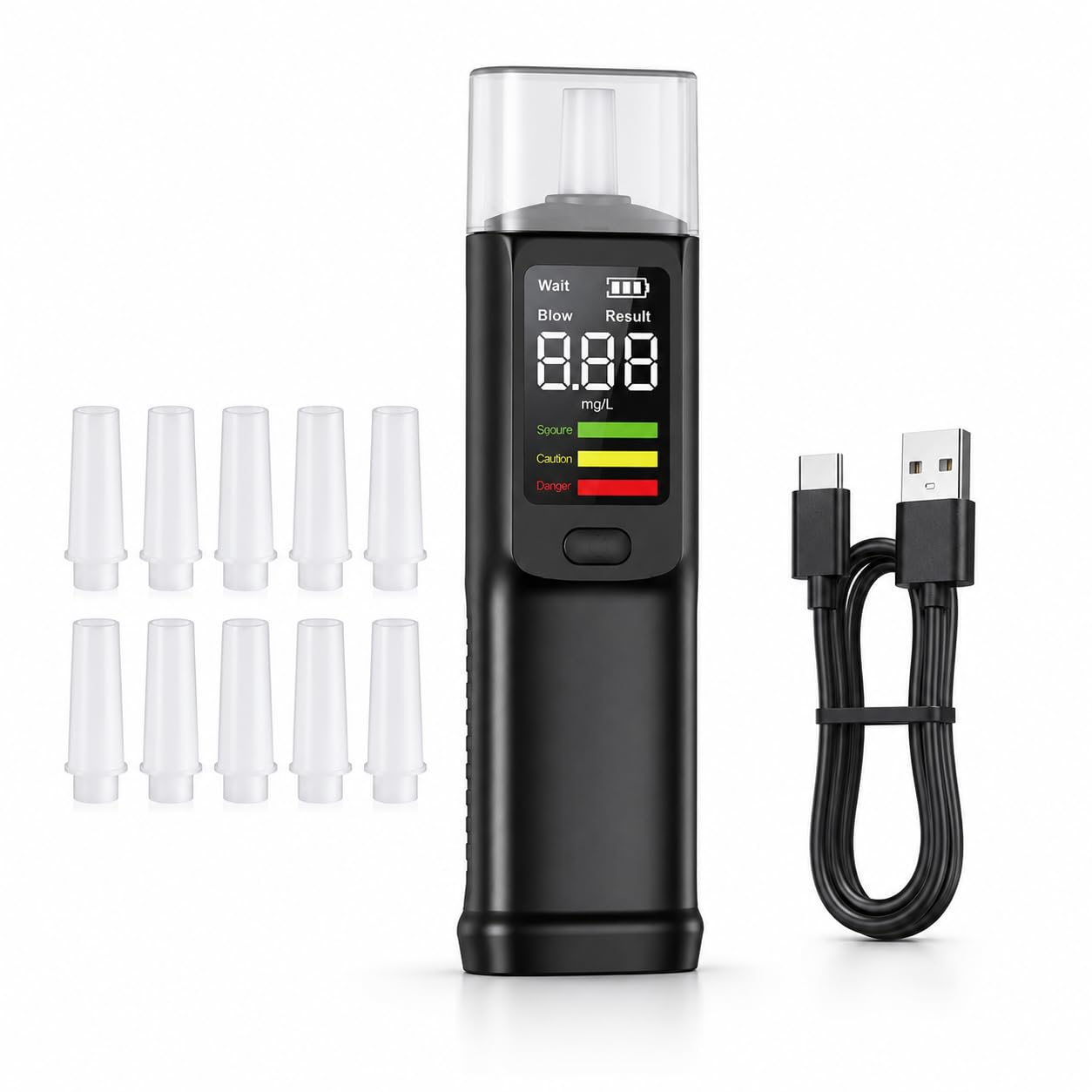 Breathalysers Alcohol Tester Digital Breathalyzer with 10 Mouthpieces