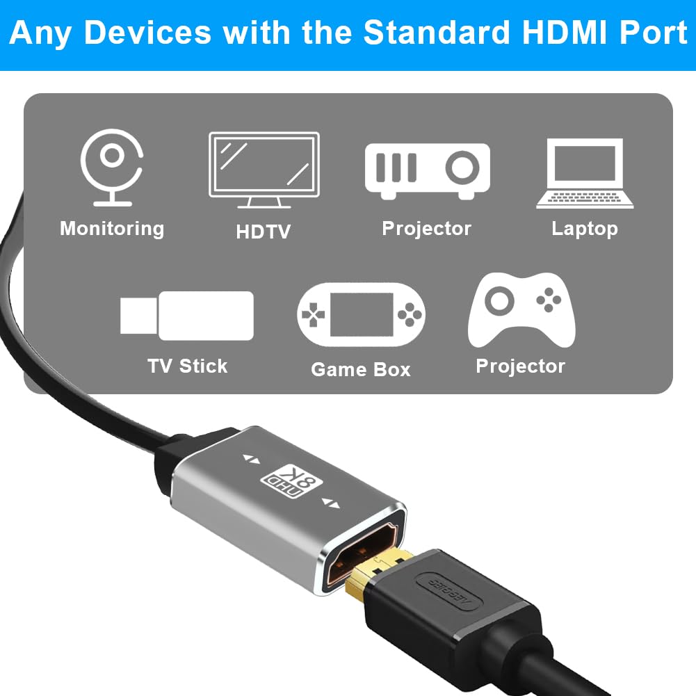 AXFEE 2Pezzi Adattatore Mirco Femmina a HDMI Femmina, Adattatore da HDMI, Compatibile con Porta HDMI, Prolunga HDMI Supporto 8K/@60HZ, Risoluzione 1080p, per PC,Tablet,Videocamere, Monitor,TV