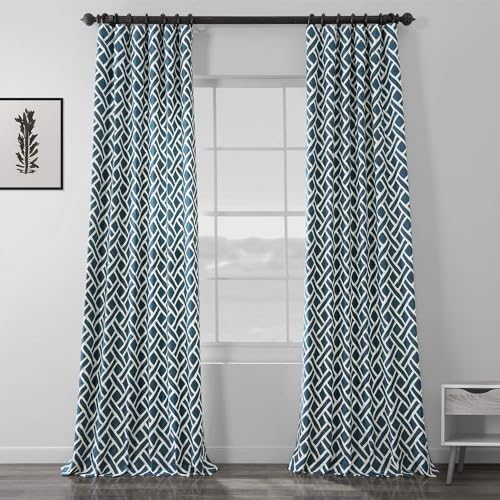 Image of HPD Half Price Drapes Modern Geometric Printed Curtains Luxury Cotton Curtains 108 Inches Long (1 Panel) Room Darkening Curtains for Bedroom & Living Room, 50W x 108L, Crosshatch Geometrical Blue