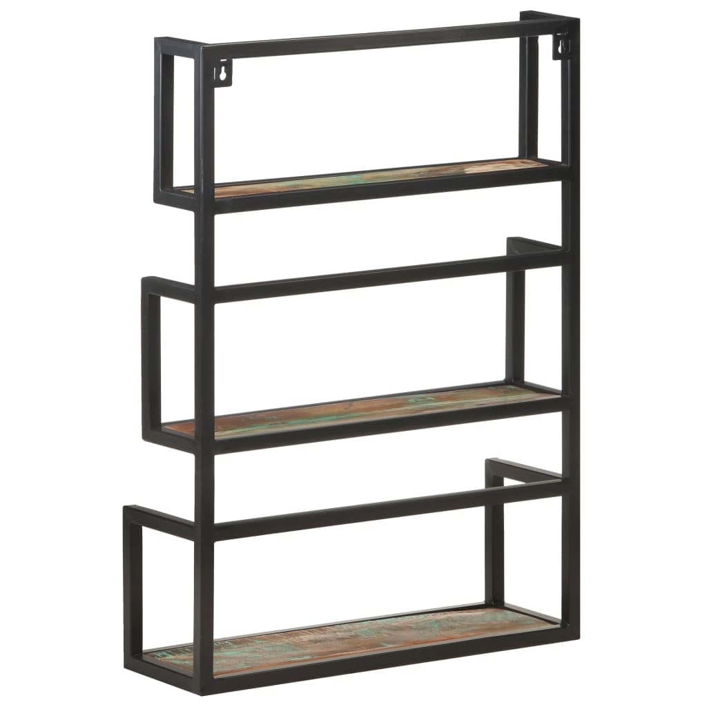 Mensola da parete 60 x 20 x 85 cm, in legno massello con 3 scomparti in legno riciclato per riporre libri, blocco appunti, design unico, mobile rustico robusto