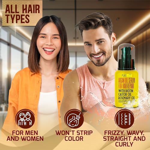 Pure Nature Lux Spa Moroccan Argan Oil Hair Serum - Rescue Frizzy And Damaged Locks - With Heat Protectant And Straightening Properties - Hydrating Anti Frizz Products For Curly And Straight Hair With Split Ends thumb #4