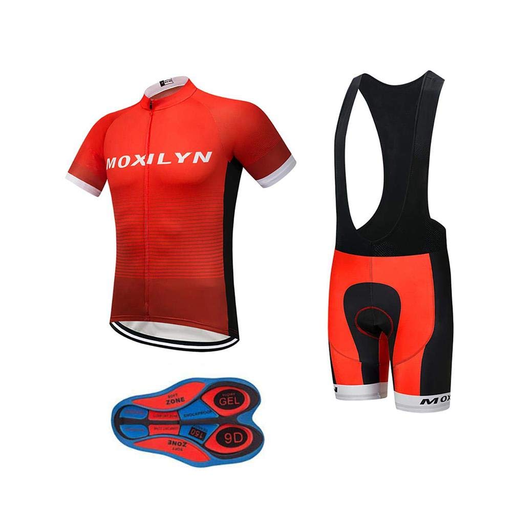 Men's Quick-Dry Cycling Jersey Set Road Bike Bicycle Shirt + Bib Shorts with 9D Gel Pad MTB Riding Clothing Kit