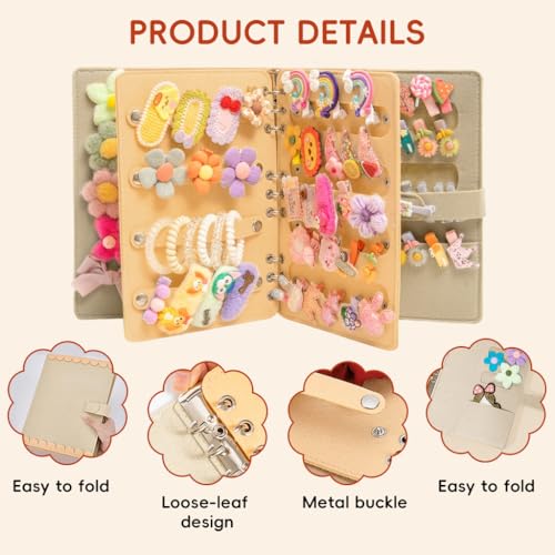 Image of HASTHIP Hair Accessories Organizer Book for Girls Portable Travel Felt Hair Clips Holder Organizers Large Capacity Foldable Headbands