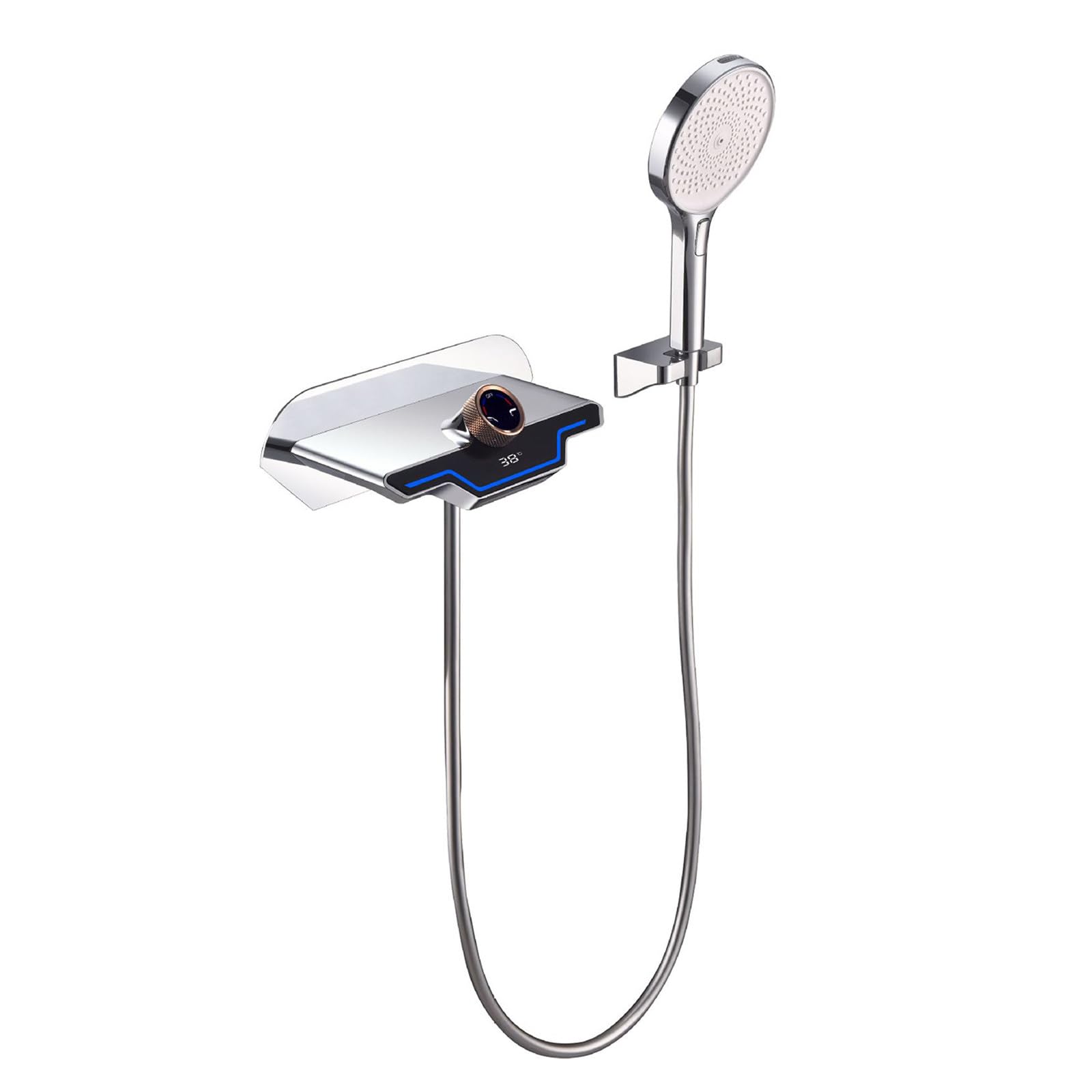 SWENEEN Modern Waterfall Bathtub Faucet Set With Handheld Shower Wall Mounted Tub Faucet With Temperature Display Single Handle Bathroom Tub Mixer Tap,Chrome