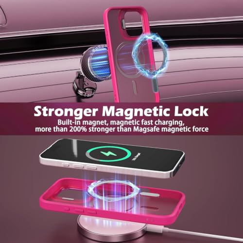Image of Elzzi Translucent Matte Kickstand Case for iPhone 17, Built-in Adjustable Camera Stand, Translucent Matte Magnetic Mag-Safe Shockproof Phone Cover (Hot Pink)