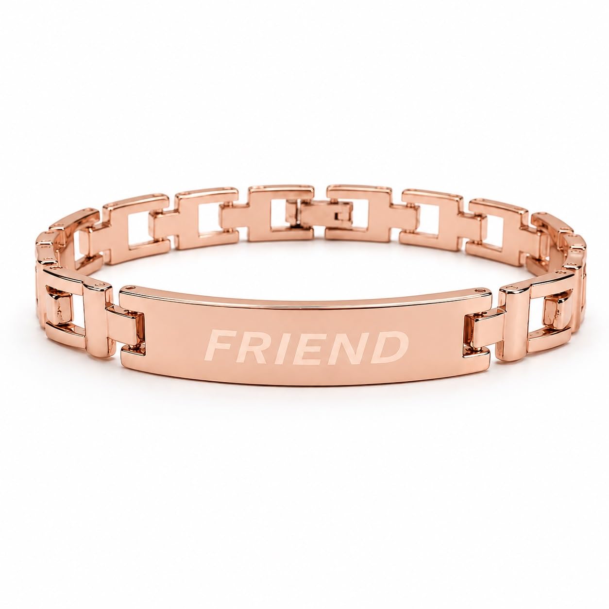 Rose Gold Stainless Steel Friend Engraved ID Plate Bracelet for Men & Boys, Premium Link Chain Friendship Bracelet, Stylish Jewelry Gift for Him & Her-image-20