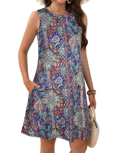 Image of JOLIGAL Womens Summer Dresses Casual Sleeveless Tshirt Sundress Beach Cover Up with Pockets Loose Tank Dress 2026