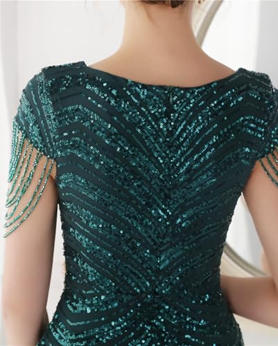 Image of houstil Formal Dresses for Women Sequin 1920s Full Length Evening Party Gown Great Gatsby Cocktail Wedding Dress