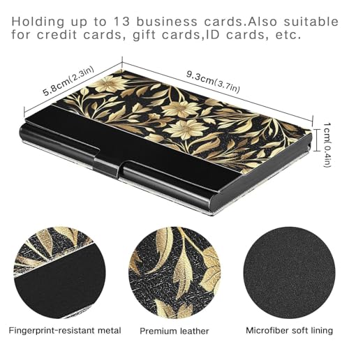KLL Floral Counter Black Gold Ultra-Thin Portable Business Card Holder with Leather and Stainless Steel Credit Card Storage for Travel Home or Office Use portatarjetas para Hombre3