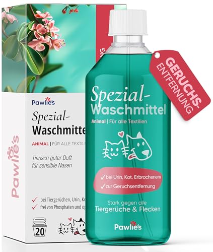 Pawlie's Geruchsentferner Wäsche 1L - Spezial-Waschmittel zur Geruchsentfernung – Hochwirksamer Hygienespüler Wäsche, Geruchsneutralisierer, Enzymreiniger Katzenurin, Wäscheduft Waschmaschine
