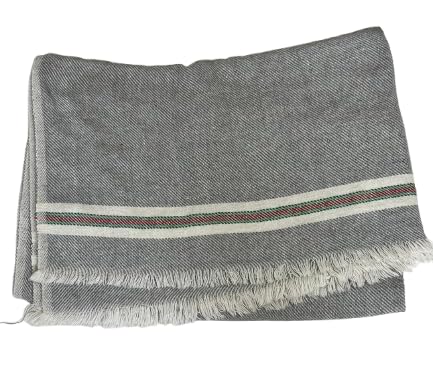 Jute Sack Blanket/Loi, Natural Beige with Red and Green Stripes, Frayed Edge, Women winter saul-image-23