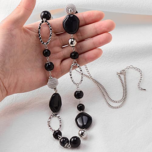 Bulinlin Beaded Long Necklace For Women Silver Sweater Chain Necklace With Crystal Resin Beads, Fashion Jewelry For Girls(Black) #TOP3
