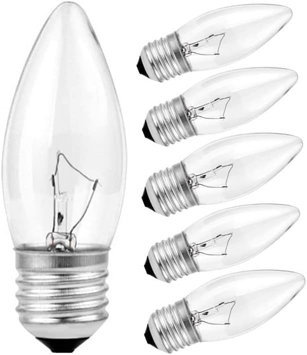 40W Incandescent Torpedo Tip Chandelier - ge Light Bulbs 40 watt E26 Candelabra TipIncandescent Clear Dimmable Light Bulbs and Medium E26 Base Transparent Candle Light Bulb for Chandeliers (6PACK)