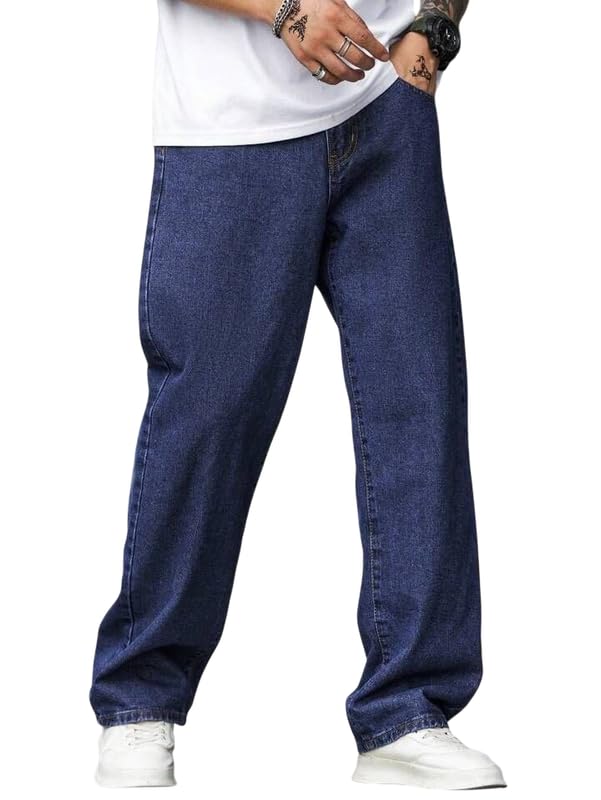 Image of Men Straight Fit Denim Jeans | Washed Blue Casual Denim Pants | Comfortable Classic Straight Leg Jeans for Men | Street Style & Office Casual Wear