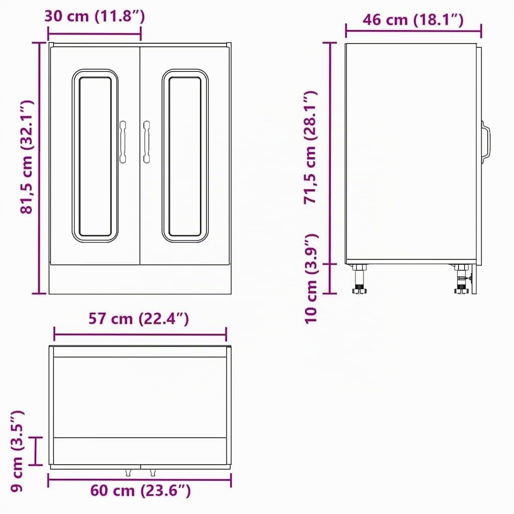 vidaXL Spülenunterschrank Kalmar Hochglanz-Weiß 60x46x81,5 cm, Küchenunterschrank, Unterschrank für Küche, Küchenzeile, Küchenschrank, Schrank Küche
