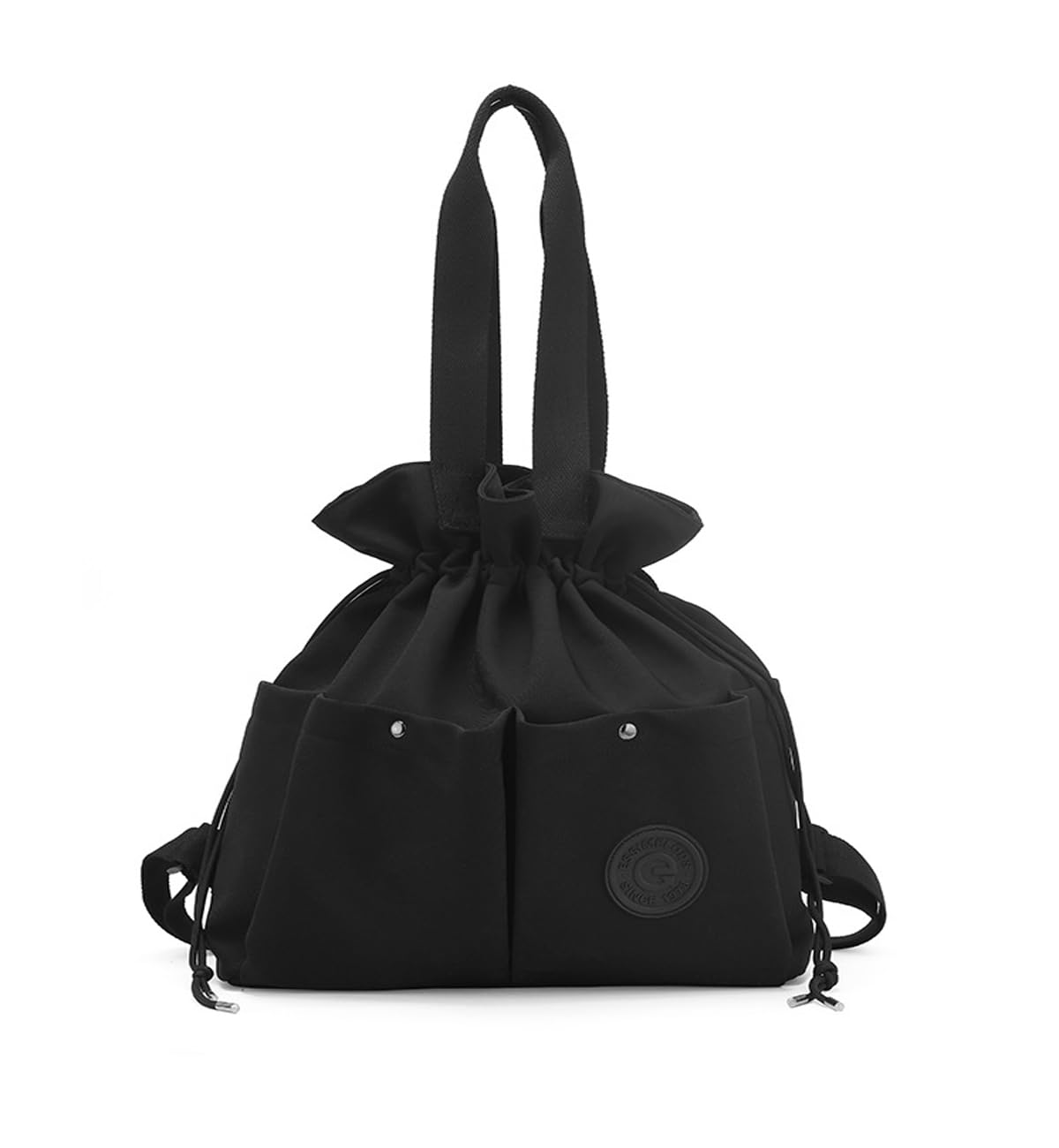 Bolsa de nailon con cordón de gran capacidad, mochila de viaje impermeable avanzada para mujeres y niñas, Negro, 46X14X38CM
