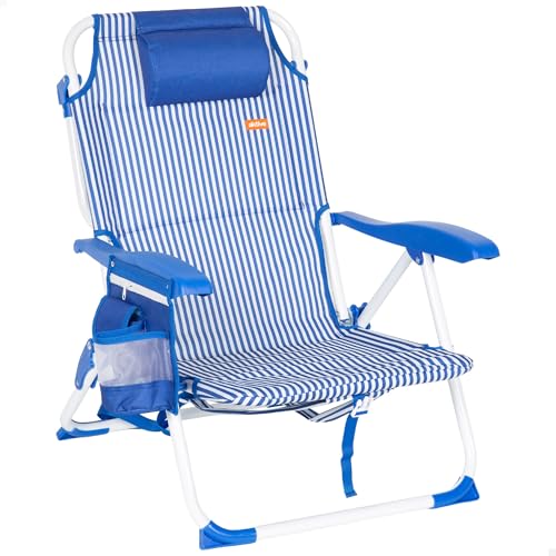 Chaise de plage pliante multi-position inclinable avec coussin et poches - 2