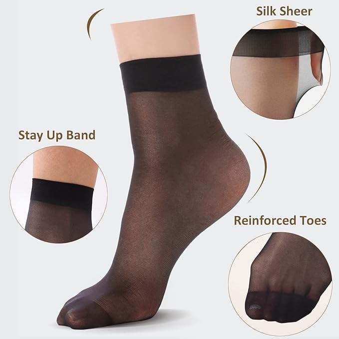 NEOBABY Ankle Length Socks/Stockings | Ultra-Thin Summer Skinny Transparent Nylon Socks for Women/Girl's (Pack of 5 Pairs, Black) - Image 7 thumbnail