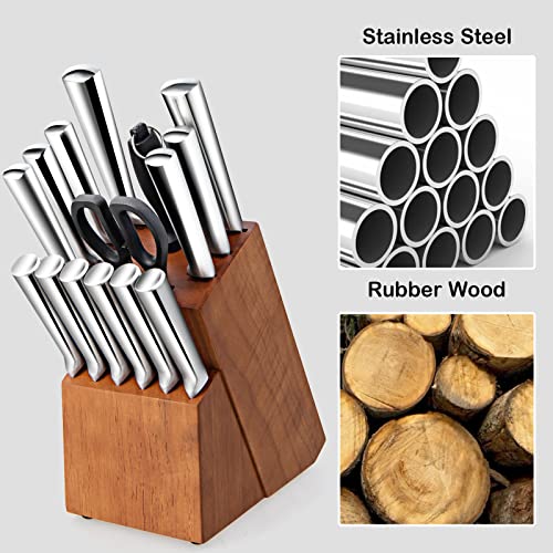 COSTWAY Kitchen Knife Set, with Block, Sharpener & Kitchen Shears,Ultra Sharp Knife Set with