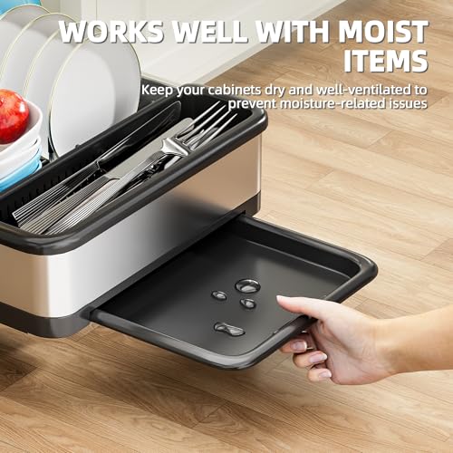 Image of Ewaiira Stainless Steel Dish Drying Rack with Drainboard, Pull Out Cabinet Organizer 12.6 inch Wx16.5 D, Heavy Duty Slide Out Drawers for Plates, Kitchen Cabinets Pantry Storage