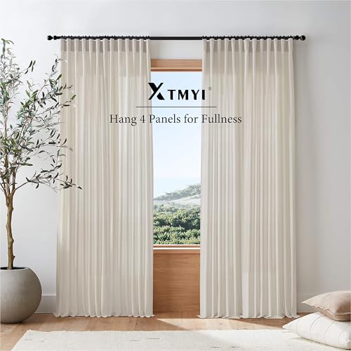 Image of XTMYI 100 Inch Linen Curtains, Lightweight Semi Sheer Light Filtering Drapes, Back Tab Window Drapery for Living Room Bedroom 2 Panel Set, Oatmeal Beige, 50 inch W x 100 inch L